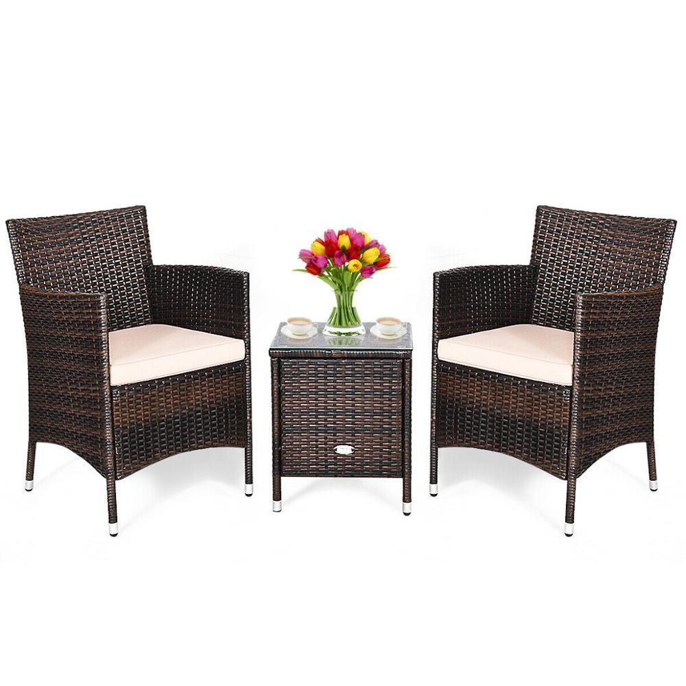 Patio Rattan Chairs Set With Coffee Table - Lush Home Gallery