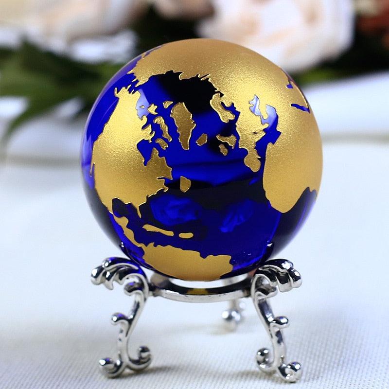 Golden Blue Crystal Globe - Lush Home Gallery